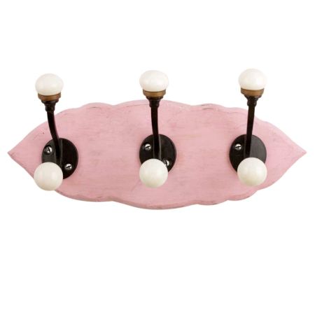 Pink Black Double Loop Ceramic Iron Wooden Hooks